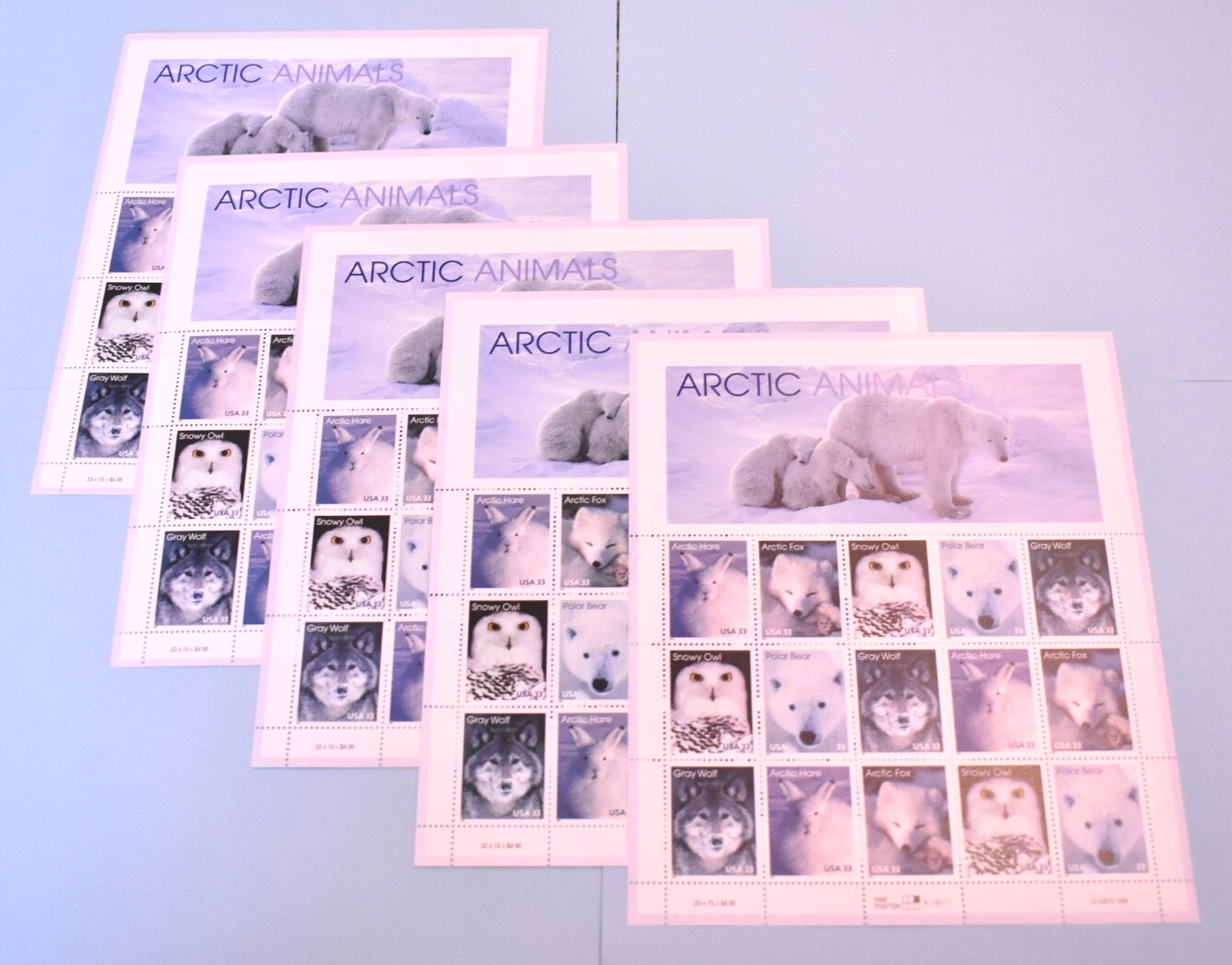 ARTIC ANIMALS 5 DIFFERENT SHEETS STAMPS UNITED STATES # 3288 - 3291