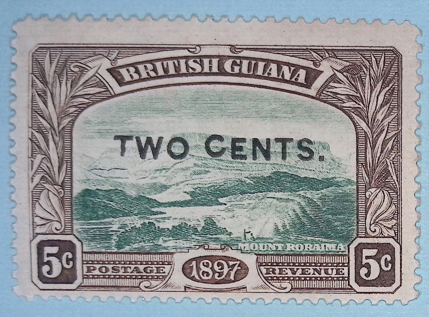 BRITISH GUIANA 157 SG 222 MINT HINGED OG* "VARIETY RAISED C SHAVED T" YUA