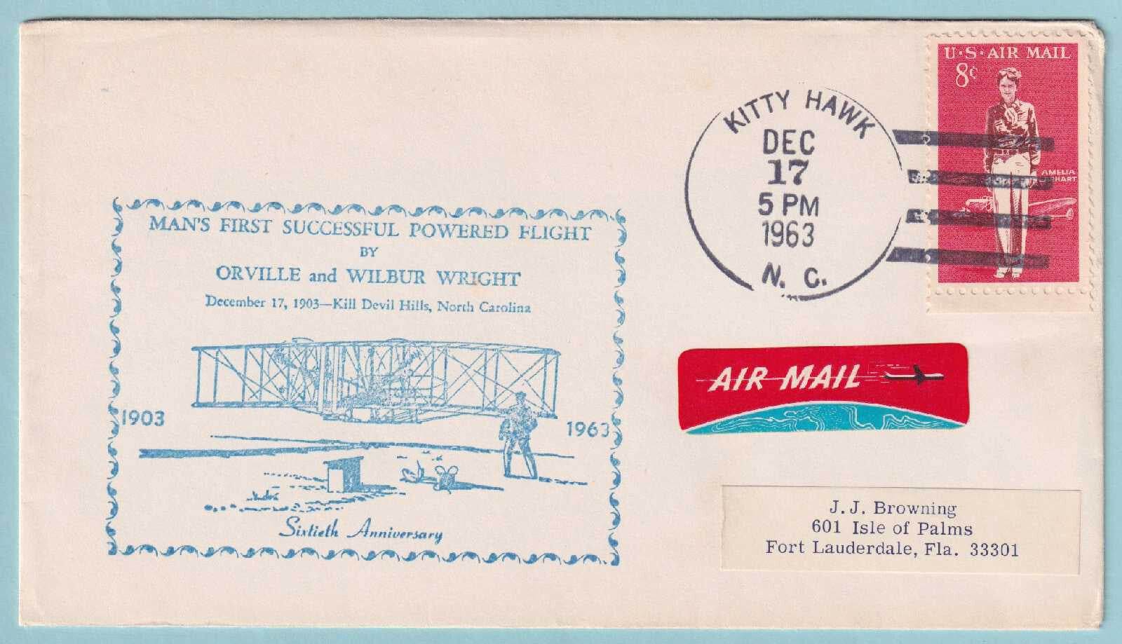 60TH ANNIVERSARY OF WRIGHT BROTHERS FIRST POWERED FLIGHT 1963 COVER - CV093
