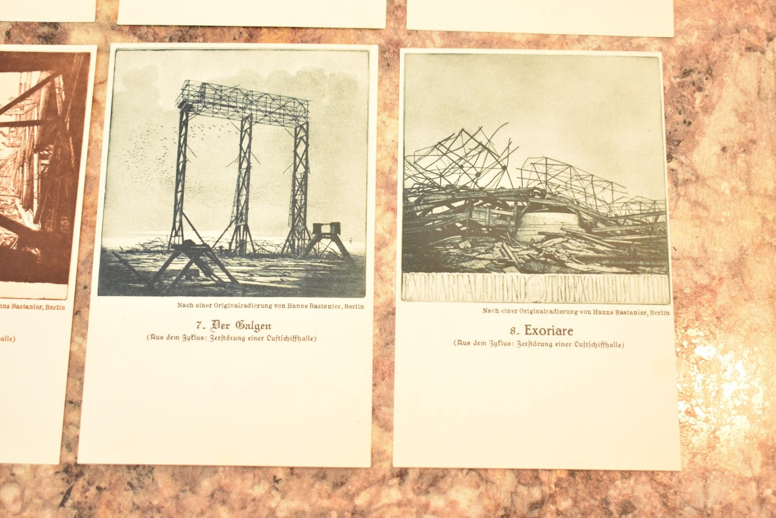 ARTIST CARDS 8 ZEPPELIN-ECKNER DONATION CARDS DESTRUCTION OF AIRSHIP HANGER RARE