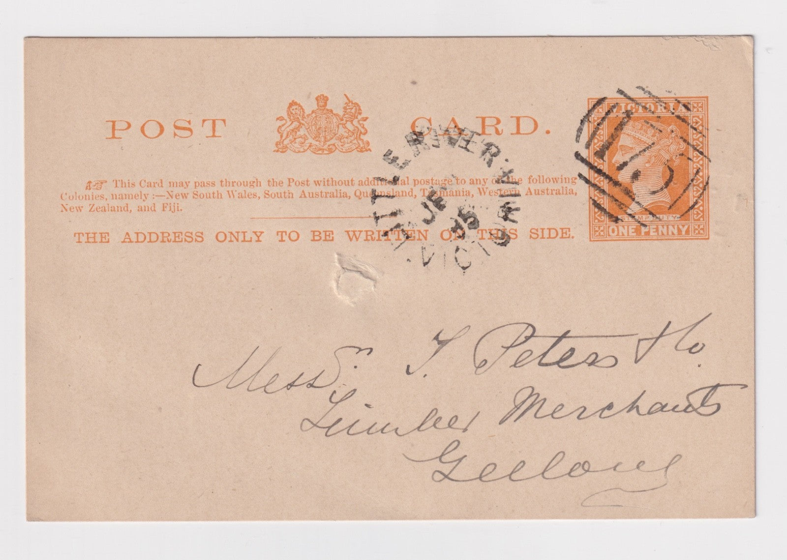 AUSTRALIA VICTORIA LITTLE RIVER COVER TO GEELONG 1895 B228
