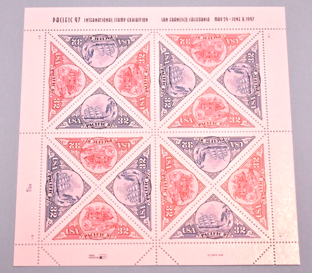 1997 PACIFICA  5 SHEETS 80 STAMPS UNITED STATES #3130 - 3131 SHIPS SCHOONER