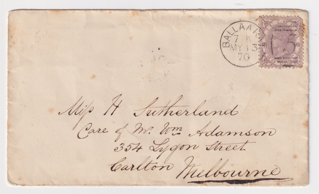 AUSTRALIA VICTORIA BALLARAT TO MELBOURNE 1870 COVER  B026