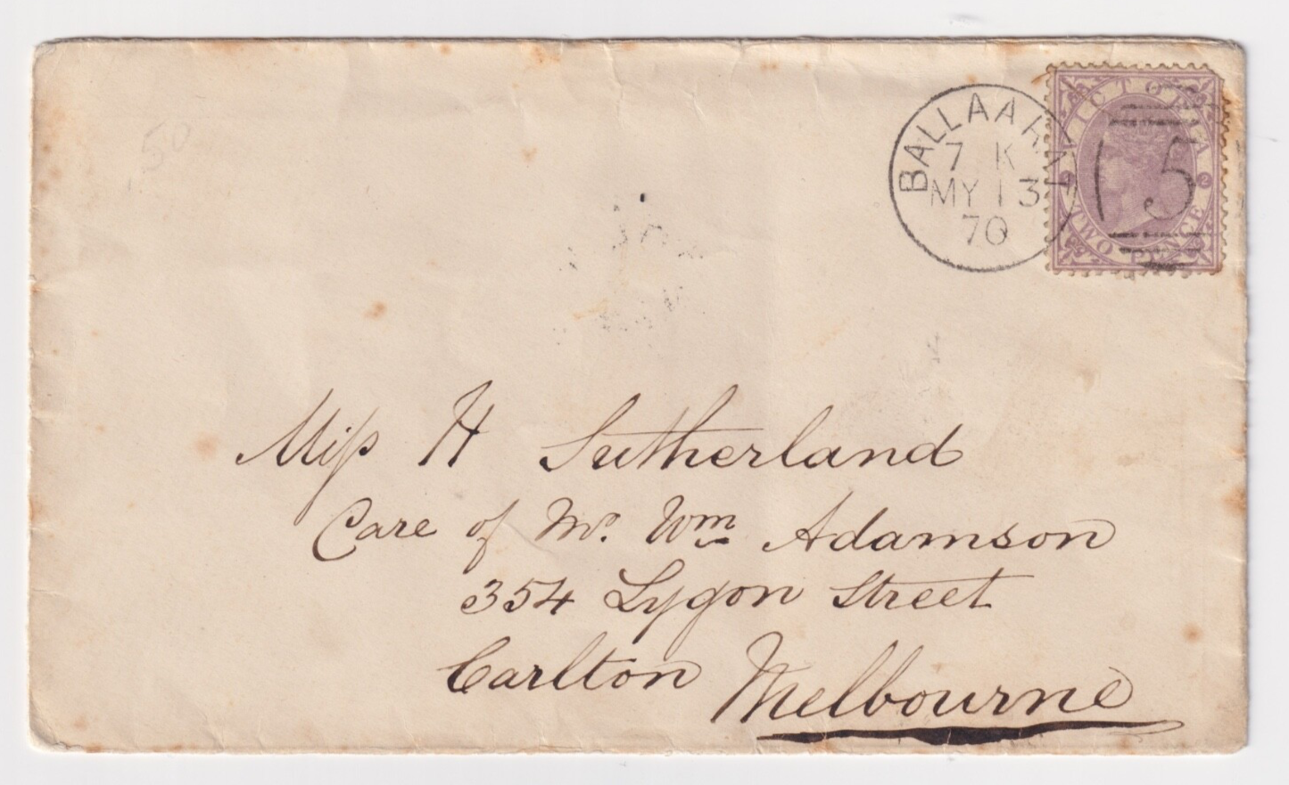 AUSTRALIA VICTORIA BALLARAT TO MELBOURNE 1870 COVER  B026