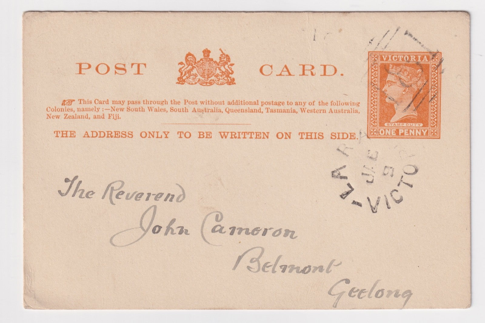 AUSTRALIA VICTORIA LARA TO GEELONG! 1899  B230