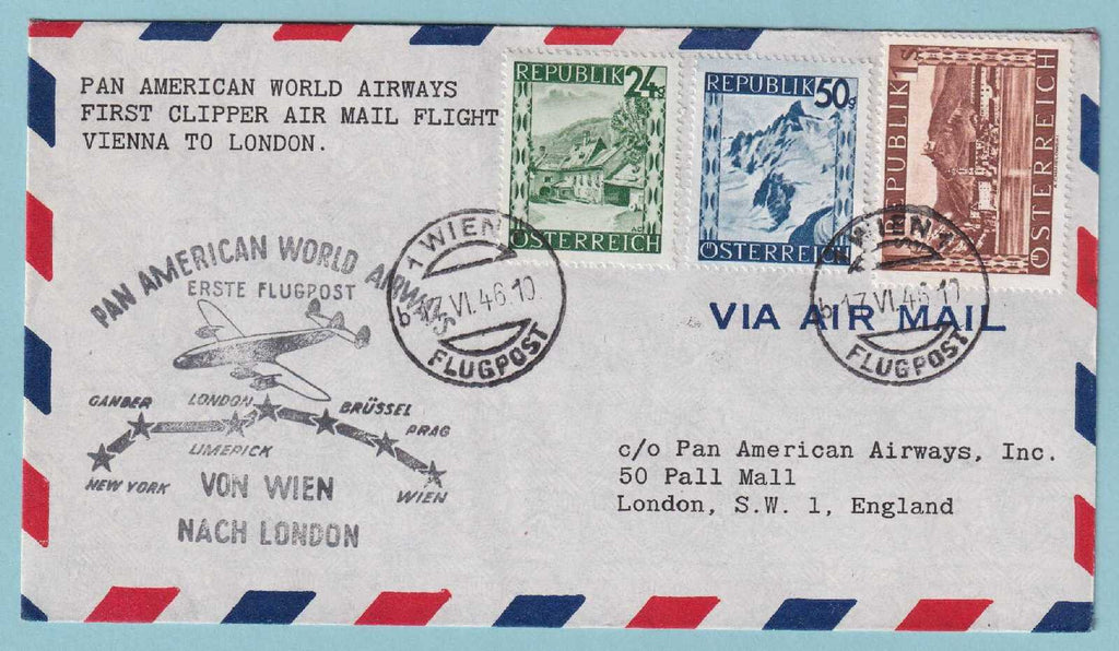 AUSTRIA 1946 FIRST FLIGHT COVER FROM VIENNA TO GANDER NEWFOUNDLAND - CV354