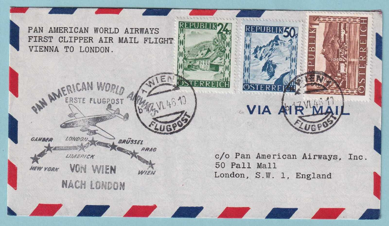 AUSTRIA 1946 FIRST FLIGHT COVER FROM VIENNA TO GANDER NEWFOUNDLAND - CV354