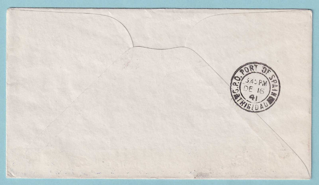 BELGIAN CONGO 1941 FIRST FLIGHT COVER LEOPOLDVILLE TO PORT OF SPAIN TRIN - CV312