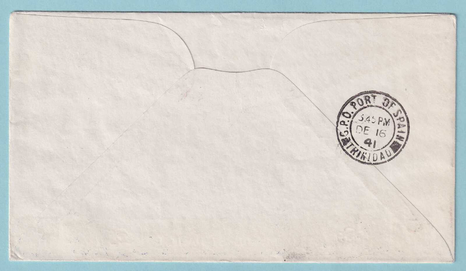 BELGIAN CONGO 1941 FIRST FLIGHT COVER LEOPOLDVILLE TO PORT OF SPAIN TRIN - CV312
