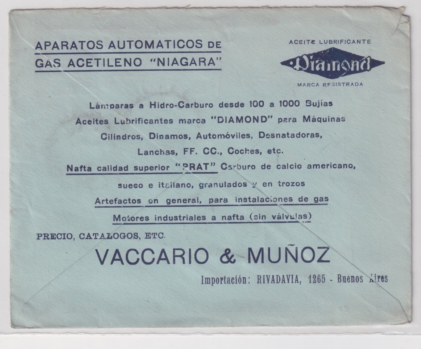 ARGENTINA 1914 ADVERTISING COMMERCIAL COVER VACCARIO & MUNOZ