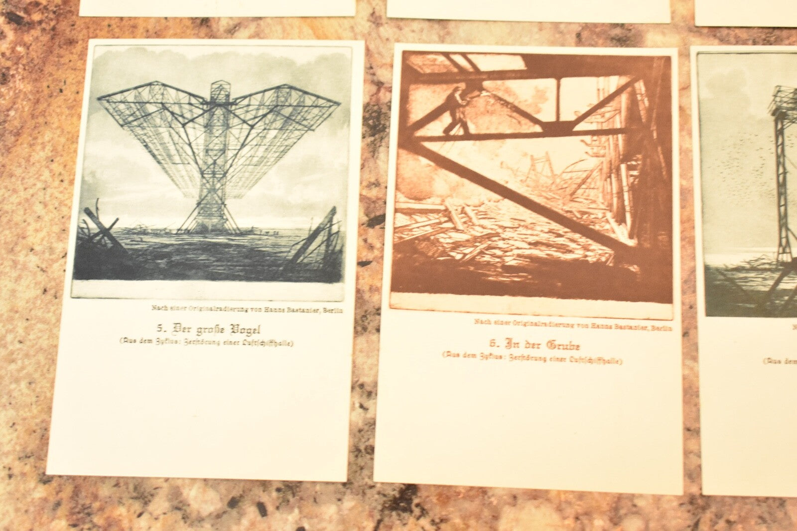 ARTIST CARDS 8 ZEPPELIN-ECKNER DONATION CARDS DESTRUCTION OF AIRSHIP HANGER RARE