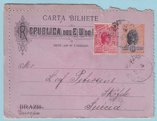 BRAZIL POSTAL STATIONARY POSTCARD USED - MAILED 1904 TO SHÖFDE SWEDEN - CR424