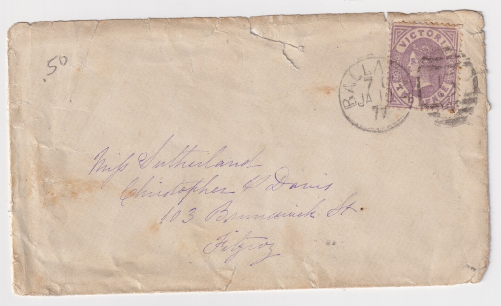 AUSTRALIA VICTORIA BALLARAT TO FITZROY 1877 COVER B025