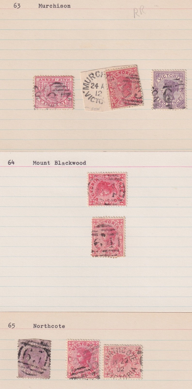 AUSTRALIA VICTORIA  MURCHISON MOUNT BLACKWOOD NORTHCOTE POSTMARKS SON M034
