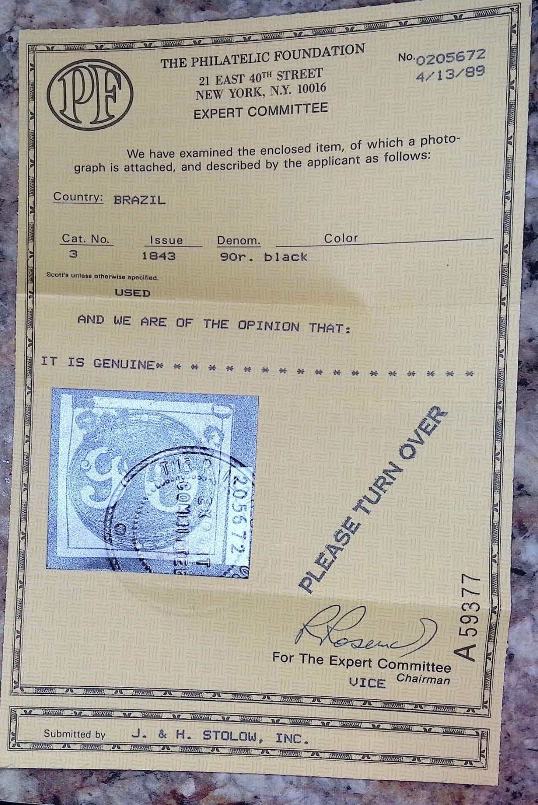 BRAZIL 3 1843 90 REIS BULLSEYE USED LARGE MARGINS NO FAULTS PF CERTIFCATE! L754