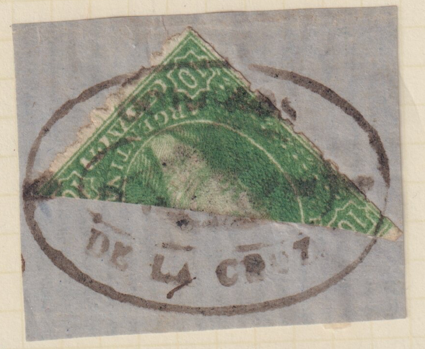 ARGENTINA 12a  1864  RIVADAVIA  BISECT DE LA CRUZ CANCEL RARE PDJ