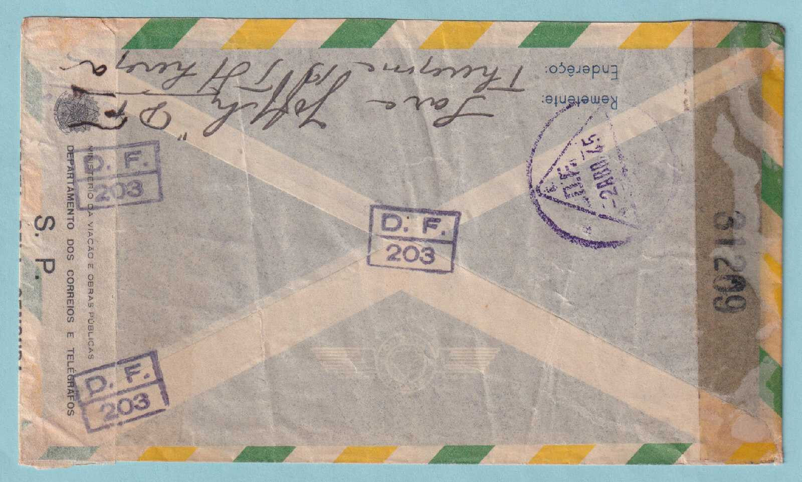 BRAZIL - 1945 SENSORED COVER TO ANN ARBOR MICHIGAN - CV012