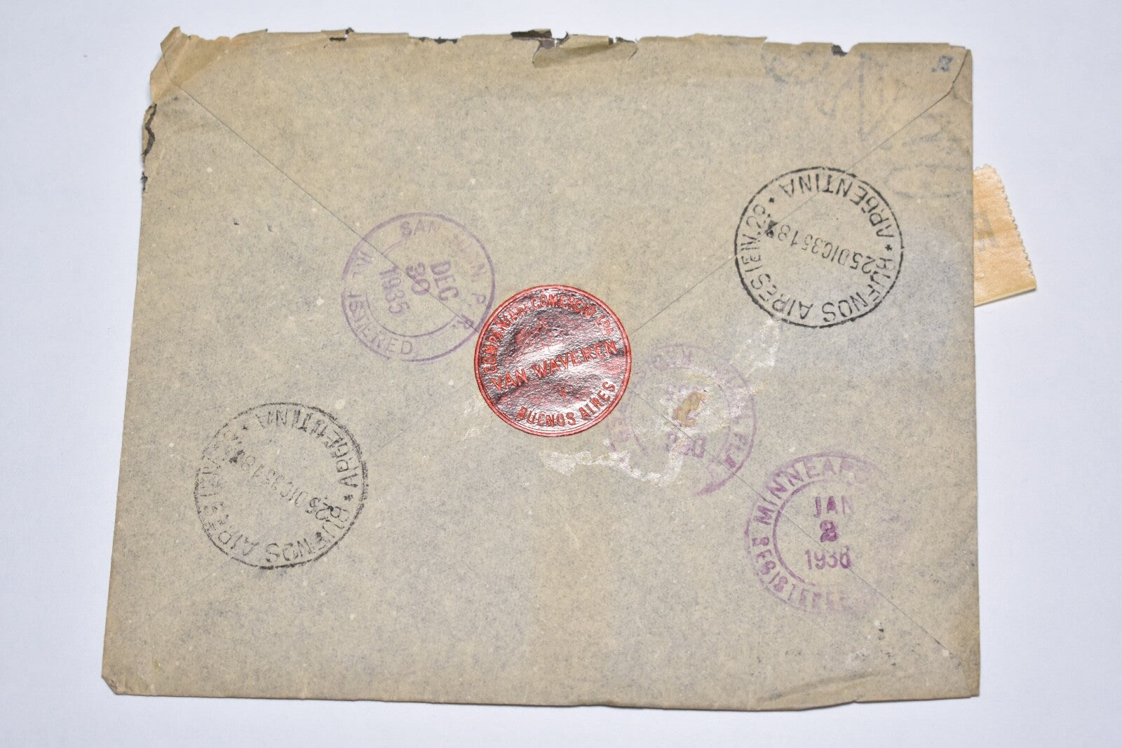 ARGENTINA 1935 REGISTERED COMMERCIAL COVER WWII OLD TO MINNEAPOLIS MN