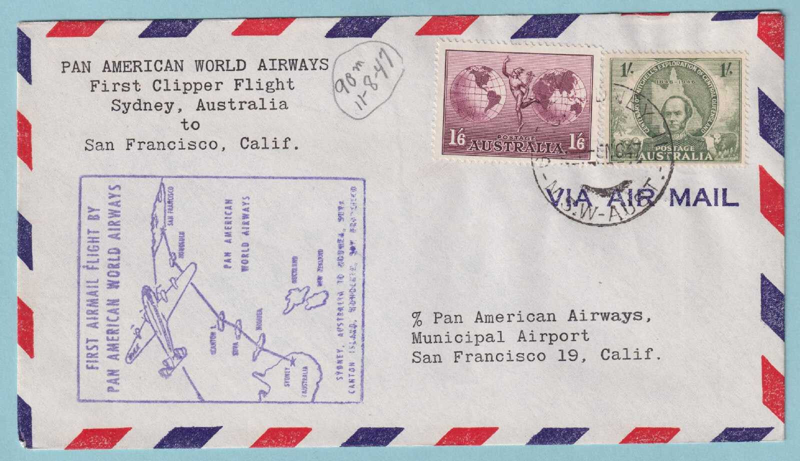 AUSTRALIA 1947 FIRST FLIGHT COVER FROM SYDNEY TO SAN FRANCISCO  - CV317