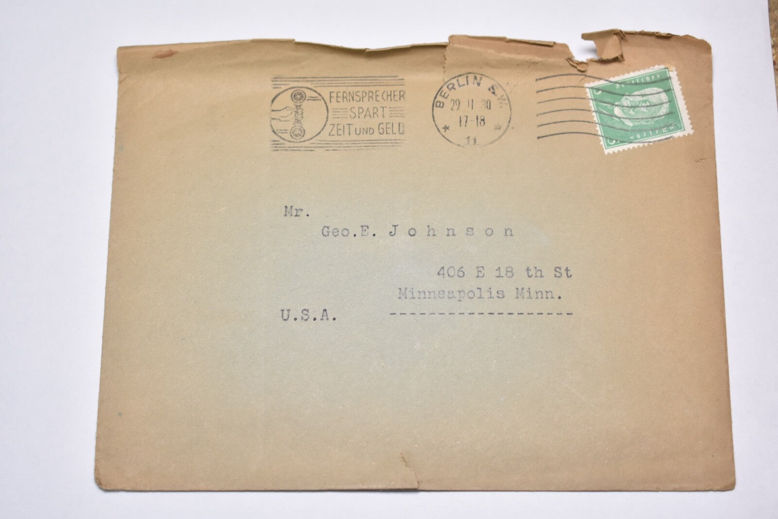 BERLIN TO MINNEAPOLIS 1930 COVER INTERESTING!