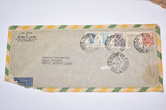 BRAZIL COMMERCIAL COVER 1947 AIRMAIL TO CHRYSLER CORPORATION
