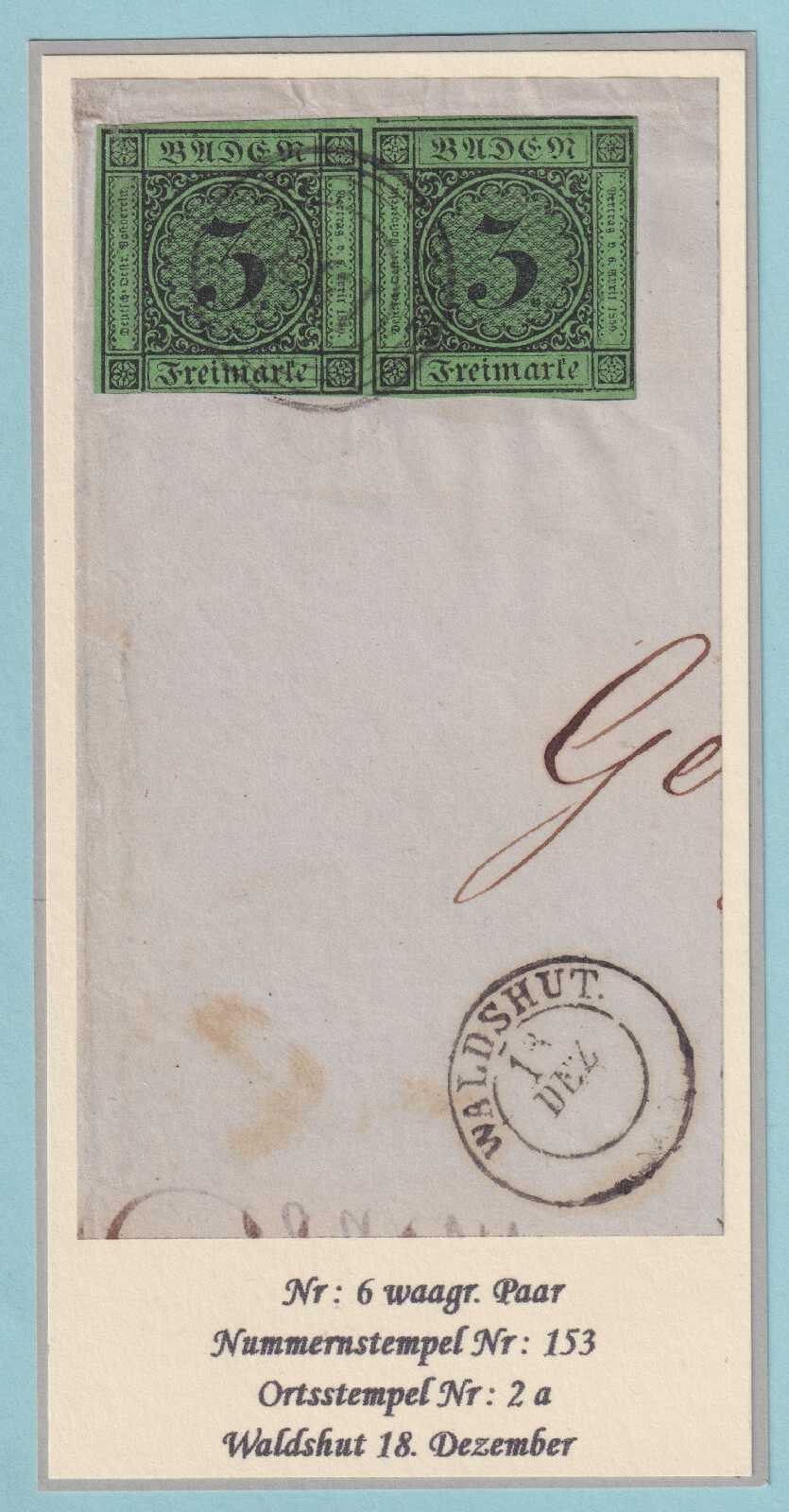 BADEN 7  USED ON PIECE- WALDEHUT 5-RING #153 CANCEL - NO FAULTS VERY FINE!