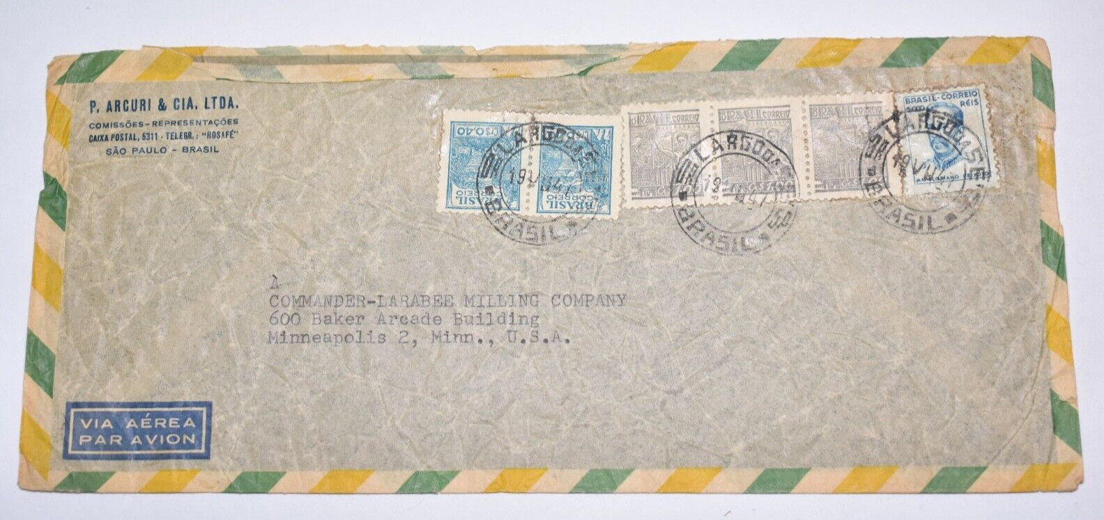 BRAZIL 1947 COMMERCIAL COVER TO MINNEAPOLIS