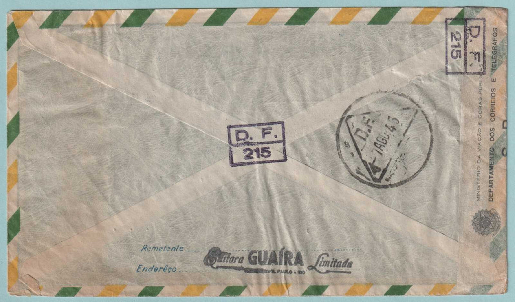 BRAZIL 1945 CENSORED COVER MAILED FROM RIO TO CAMBRIDGE MASS - CV701
