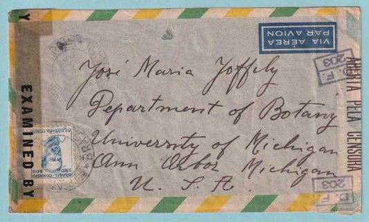 BRAZIL - 1945 SENSORED COVER TO ANN ARBOR MICHIGAN - CV012