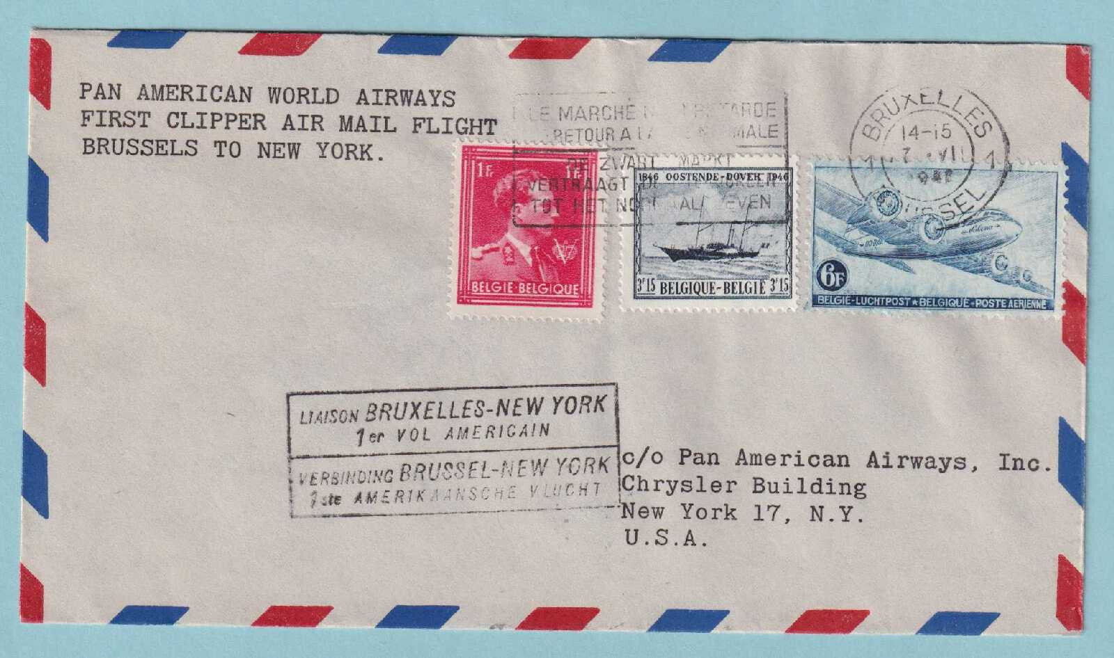 BELGIUM 1946 FIRST FLIGHT COVER BRUSSELS TO NEW YORK - CV369