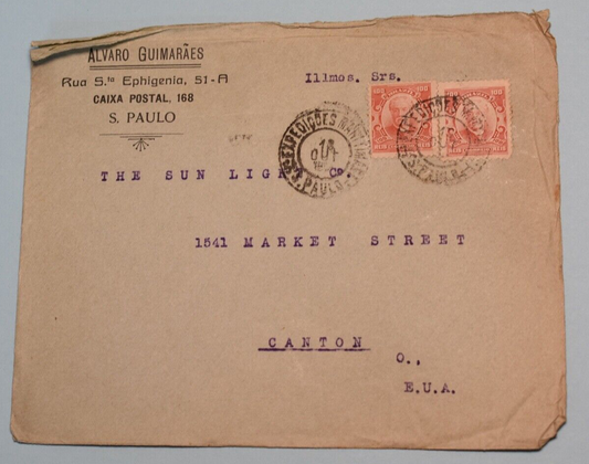 BRAZIL TO CANTON OHIO 1918  VERY INTERESTING! E3
