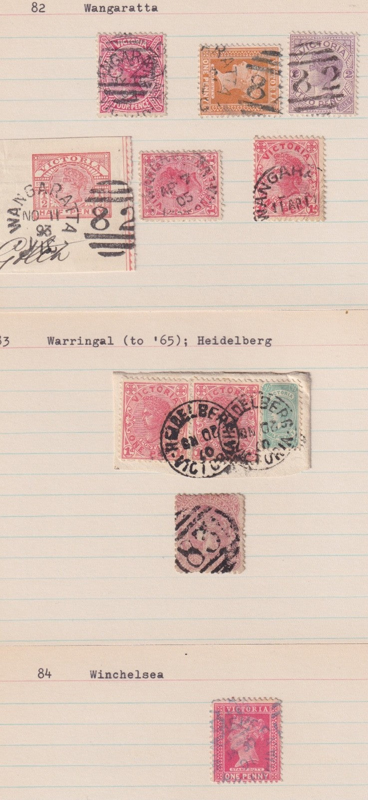 AUSTRALIA VICTORIA WANGARATTA HEIDELBERG WINCHELSEA  POSTMARK CANCELS M043