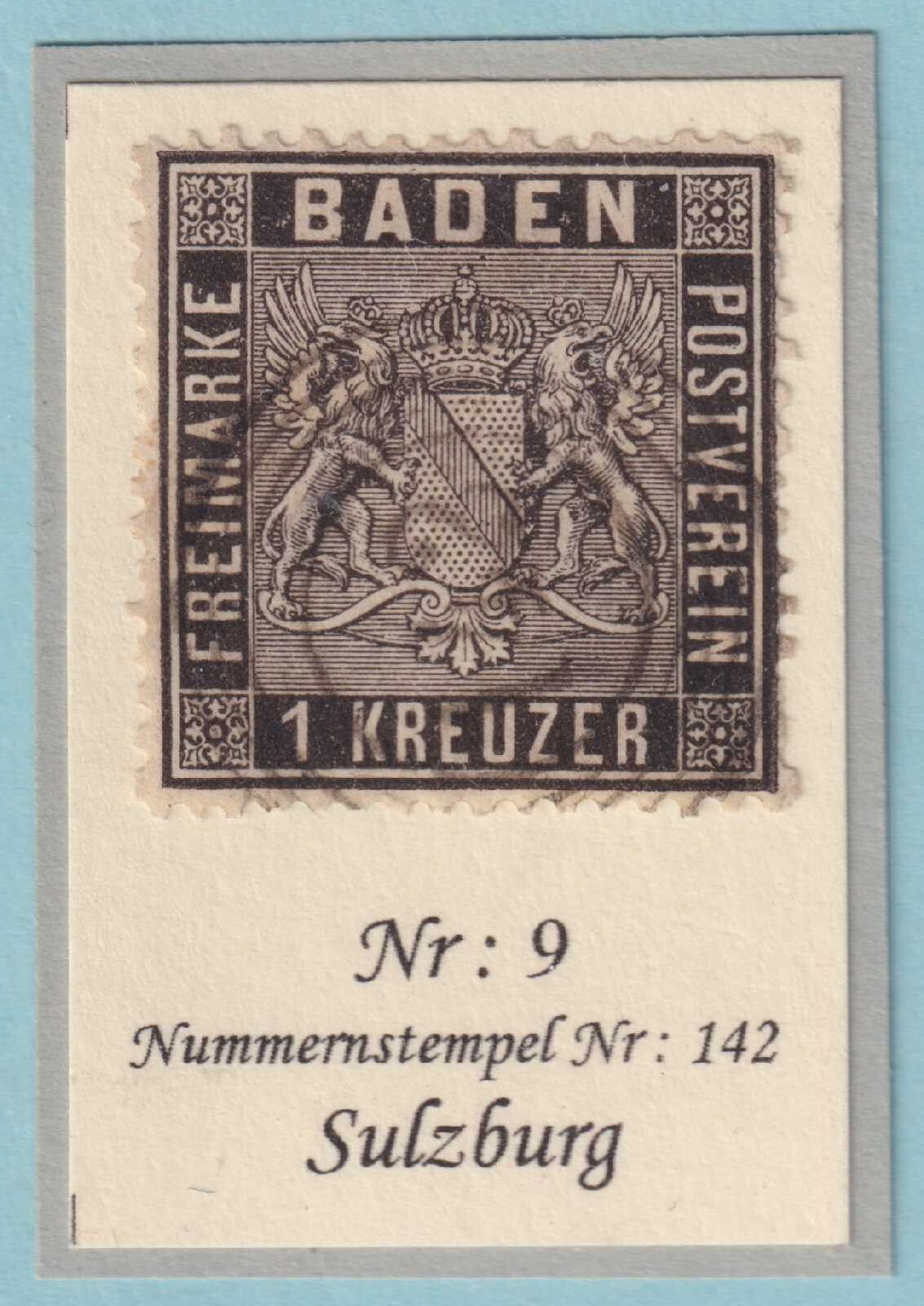 BADEN 10  USED - SULZBURG 5-RING #142 CANCEL - NO FAULTS VERY FINE! - NDB