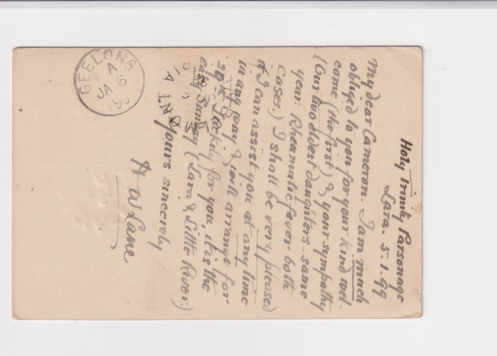 AUSTRALIA VICTORIA LARA TO GEELONG! 1899  B230