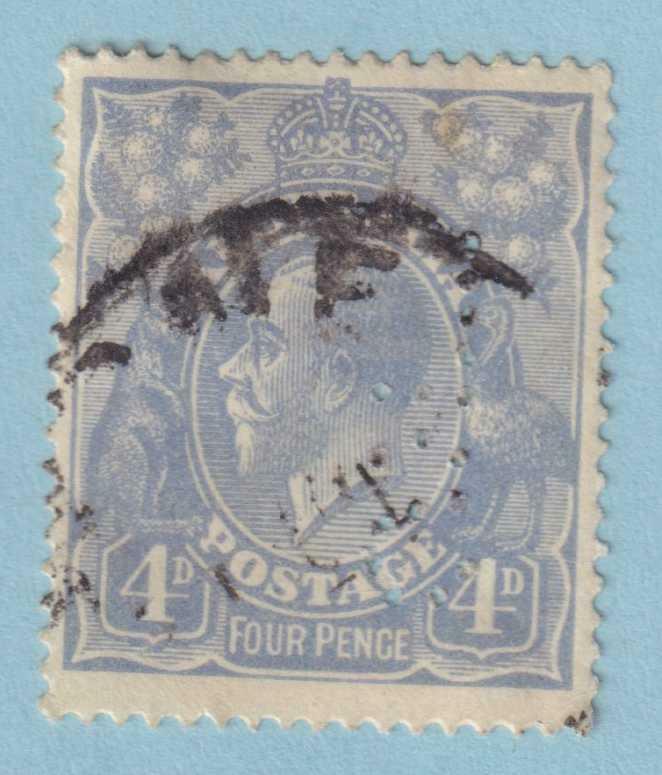 AUSTRALIA 33  USED - 4p AQUA WITH "L S" PERFIN - NO FAULTS EXTRA FINE! - AYK