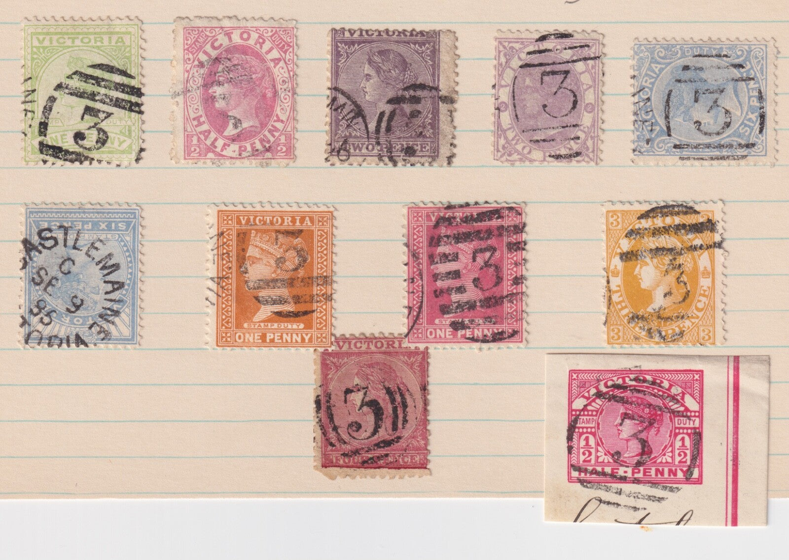 AUSTRALIA VICTORIA CASTLEMAINE  SON VARIOUS TYPES OF CANCELS M584