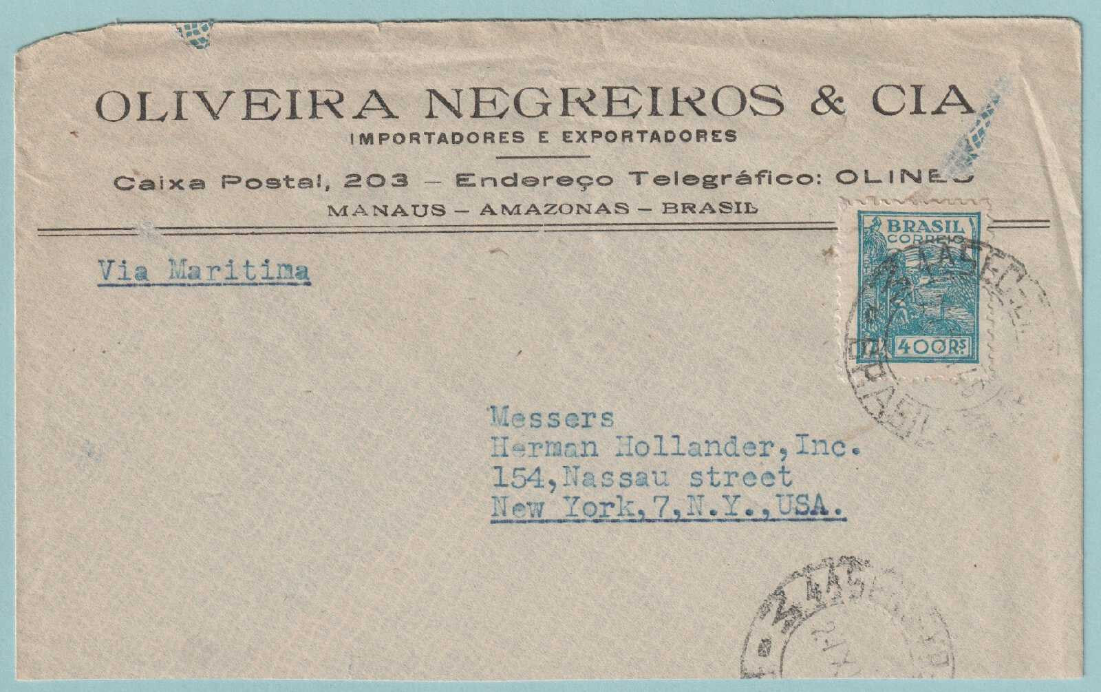 BRAZIL 518 ON 1945 COVER MAILED TO NEW YORK - CV651