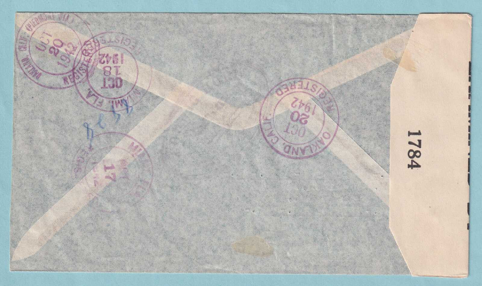 BOLIVIA 270 BISECT ON WWII REGISTERED SENSORED COVER TO OAKLAND CAL. - CV24
