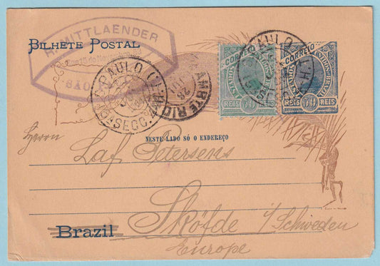 BRAZIL POSTAL STATIONARY POSTCARD USED - MAILED 1904 TO SHÖFDE SWEDEN - CR425