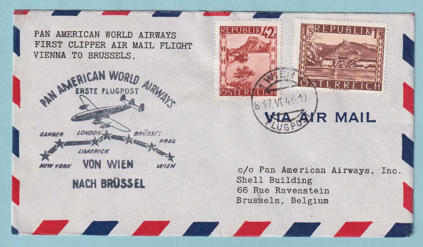 AUSTRIA 1946 FIRST FLIGHT COVER FROM VIENNA TO BRUSSELS BELGIUM - CV358