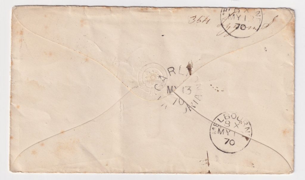 AUSTRALIA VICTORIA BALLARAT TO MELBOURNE 1870 COVER  B026