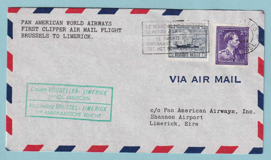 BELGIUM 1946 FIRST FLIGHT COVER BRUSSELS TO LIMERICK IRELAND - CV367