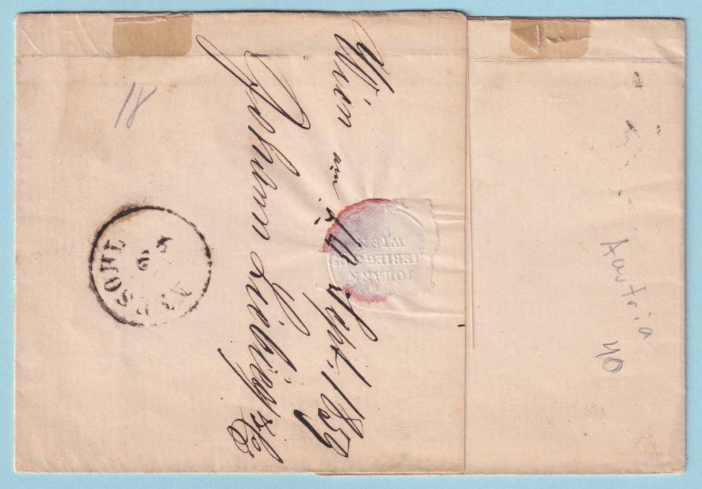 AUSTRIA COVER - 1850 FOLDED LETTER MAILED IN VIENNA TO NEUSOHL AUSTRIA - B333