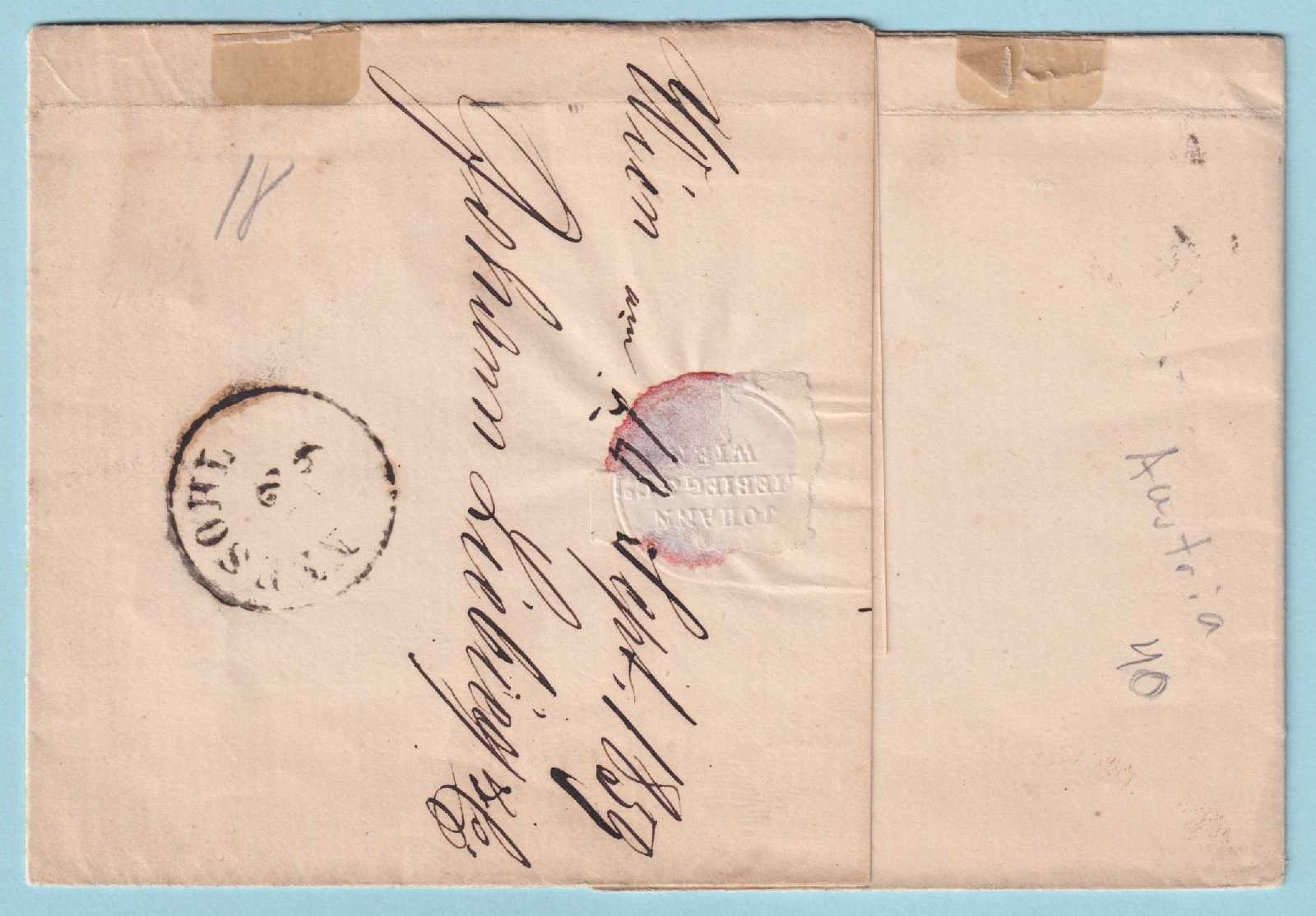AUSTRIA COVER - 1850 FOLDED LETTER MAILED IN VIENNA TO NEUSOHL AUSTRIA - B333