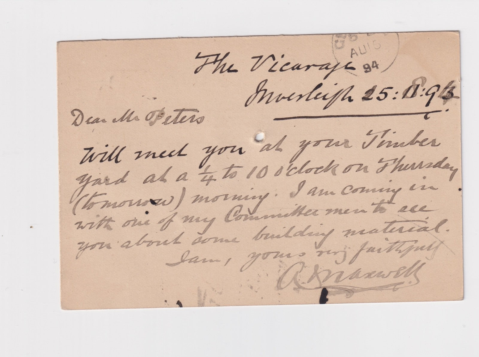 AUSTRALIA VICTORIA INVERLEIGH 1894 TO GEELONG 124 POSTMARK CANCEL! B221