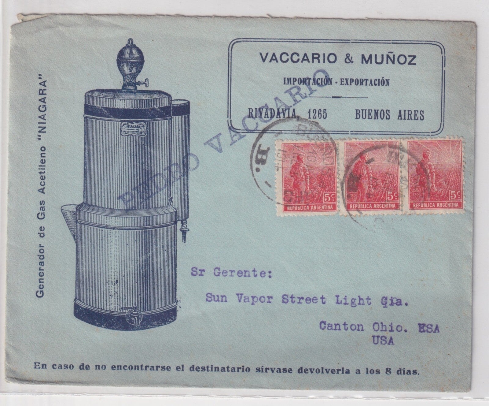 ARGENTINA 1914 ADVERTISING COMMERCIAL COVER VACCARIO & MUNOZ
