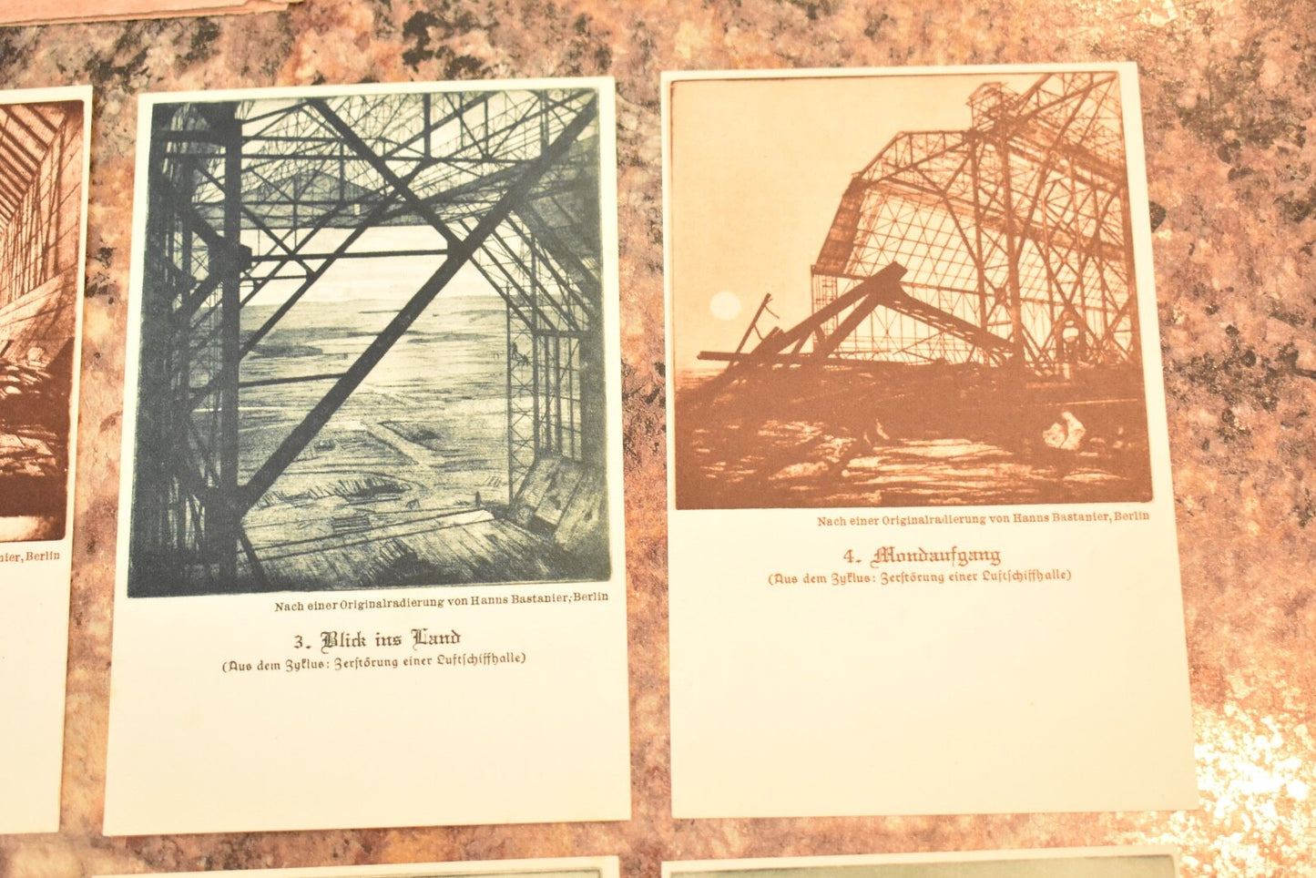 ARTIST CARDS 8 ZEPPELIN-ECKNER DONATION CARDS DESTRUCTION OF AIRSHIP HANGER RARE