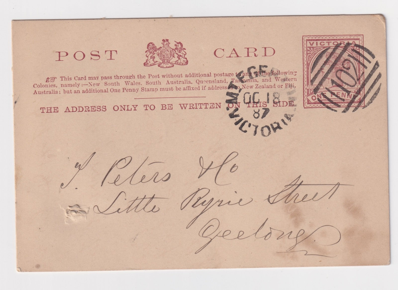 AUSTRALIA VICTORIA MT EGERTON 102  POSTMARK CANCEL! B222