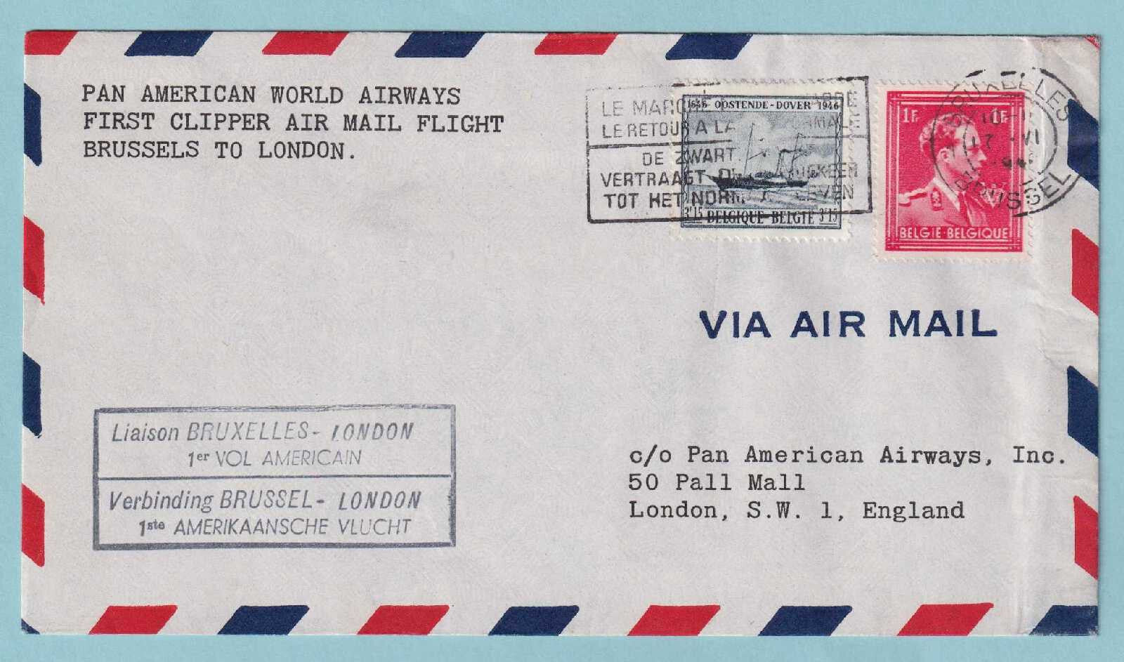 BELGIUM 1946 FIRST FLIGHT COVER BRUSSELS TO LONDON ENGLAND - CV366