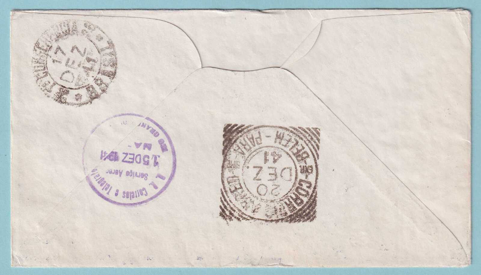 BELGIAN CONGO 1941 FIRST FLIGHT COVER FROM LEOPOLDVILLE TO NATAL BRAZIL - CV313